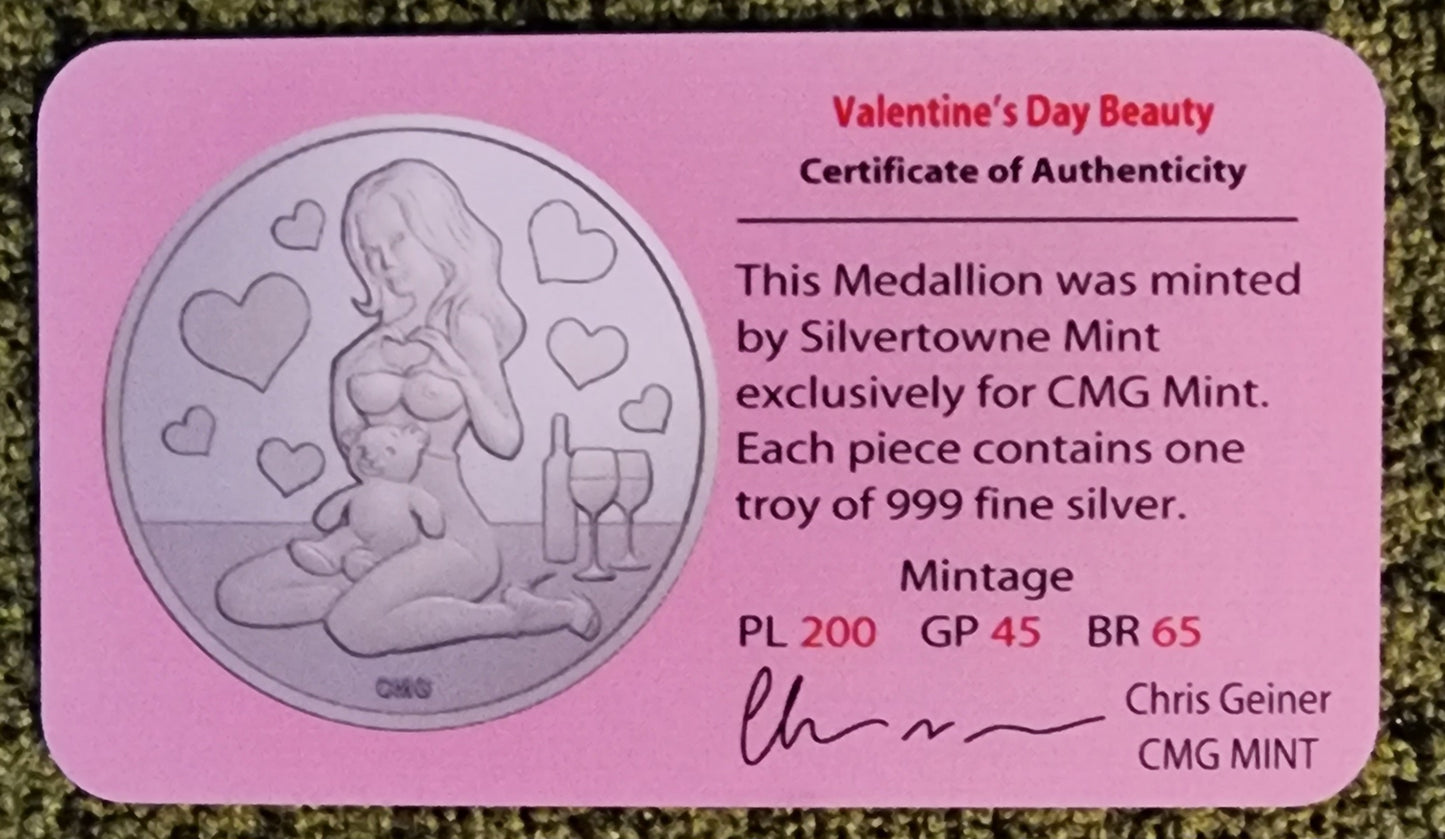 2023 Valentines Beauty Silver .999 1oz Round Limited Mintage of 200 with COA