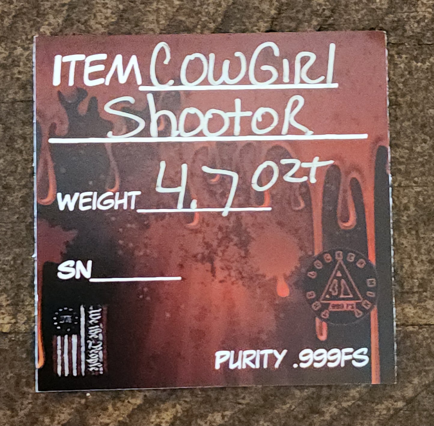 Cowgirl Shooter Sexy Hand Poured Silver 4.7 Troy Ounces .999 Fine