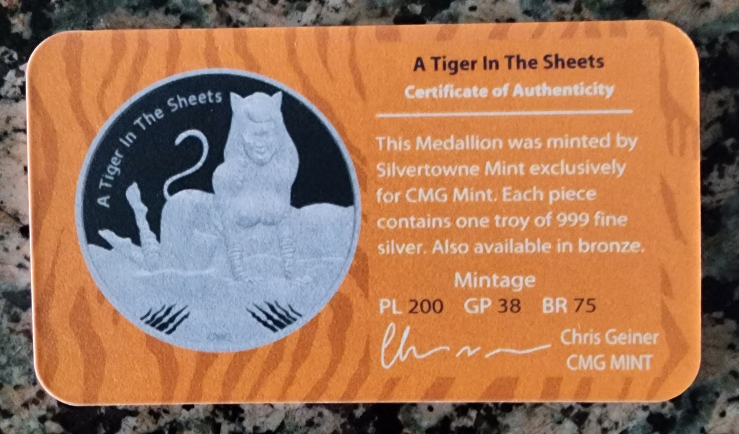 2023 Tiger in the Sheets Silver .999 1oz Round Limited Mintage of 200 with COA