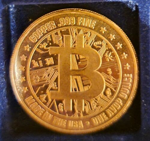 Bitcoin Crypto Currency 1 AVDP Ounce Pure Copper Round BU w/Protective Capsule