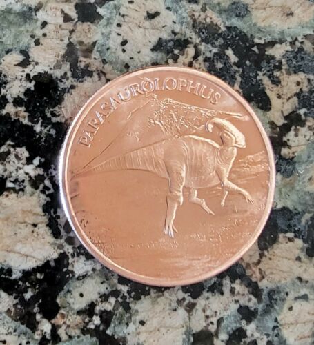 Dinosaur Parasaurolophus .999 Pure Copper Round 1 AVDP ounce BU Collectible