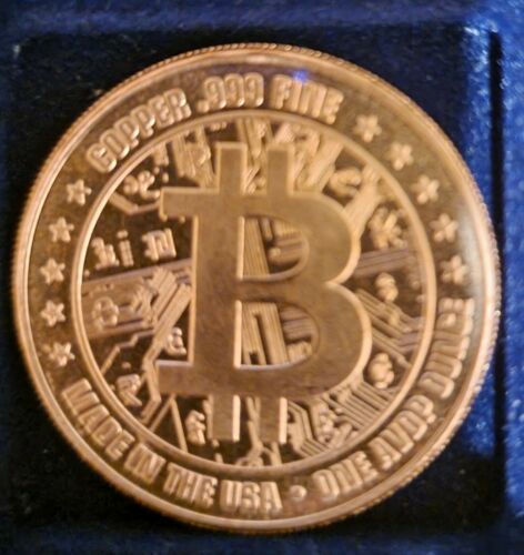 Bitcoin Crypto Currency 1 AVDP Ounce Pure Copper Round BU w/Protective Capsule