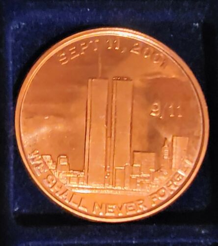 9/11 We Shall Never Forget 1 AVDP Ounce Pure Copper Round BU w/Protective Capsule