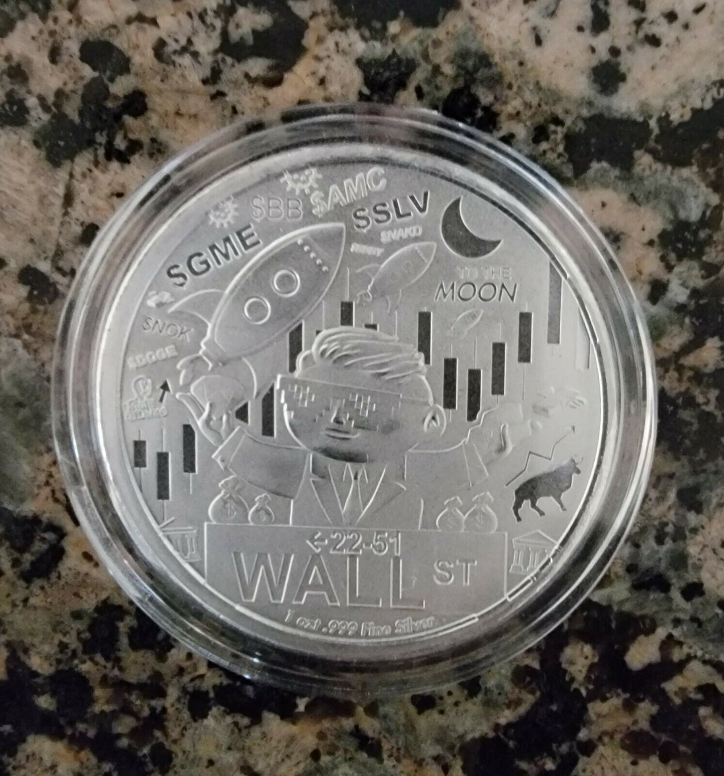 Wall Street Silver 1 oz .999 Fine Silver Squeeze Blockchain Crypto with Capsule