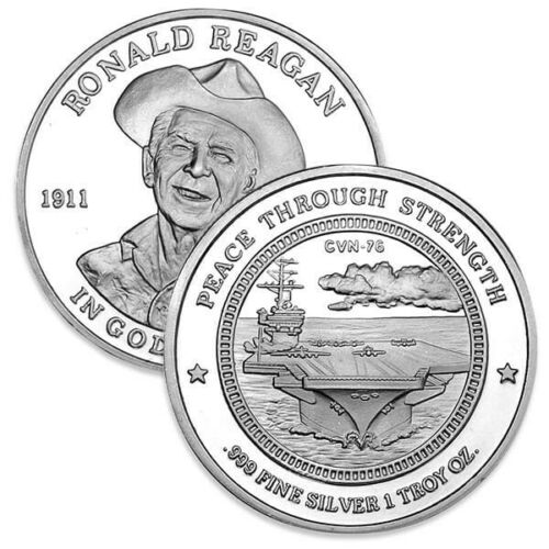 Ronald Reagan Peace Through Strength 1 oz Silver Round .999 Fine BU Coin