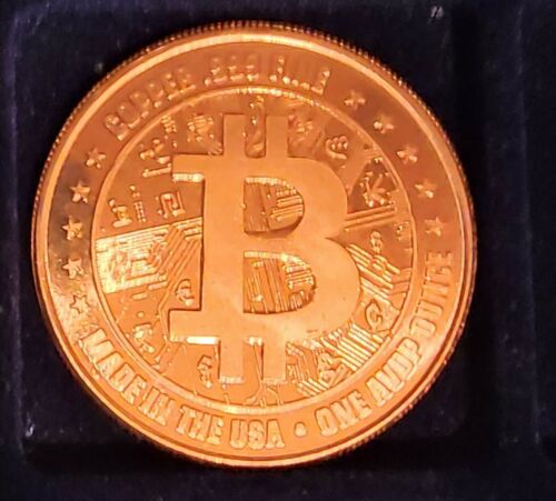 Bitcoin Crypto Currency 1 AVDP Ounce Pure Copper Round BU w/Protective Capsule