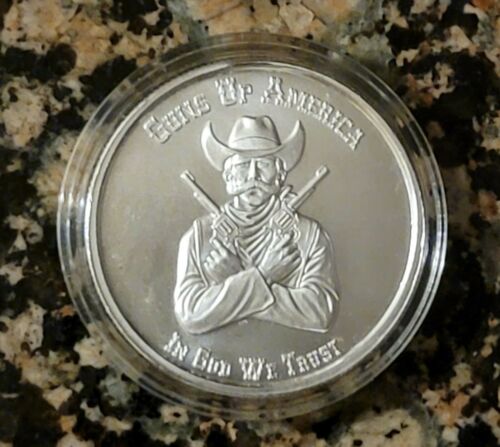 Guns Up America 2A Cut Saw Mint 1 Troy OZ .999 Fine Silver w/ Protective Capsule