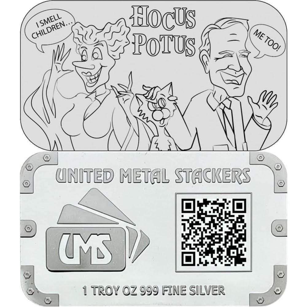 Biden Hocus POTUS 1 Oz .999 Silver Art Bar 230 Minted w/ Protective Case